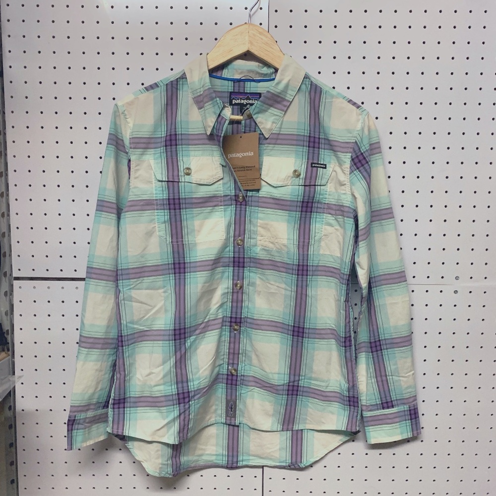 Patagonia Mint Green and Purple Plaid Button-Up Shirt